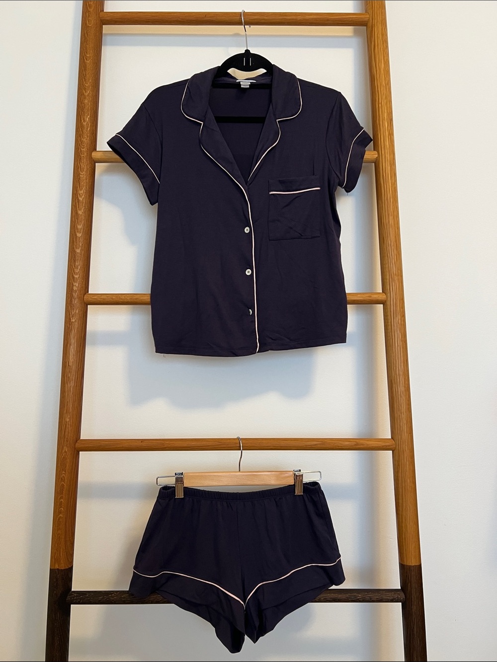 Eberjey Navy Short Sleeve Pajama Set with White Piping